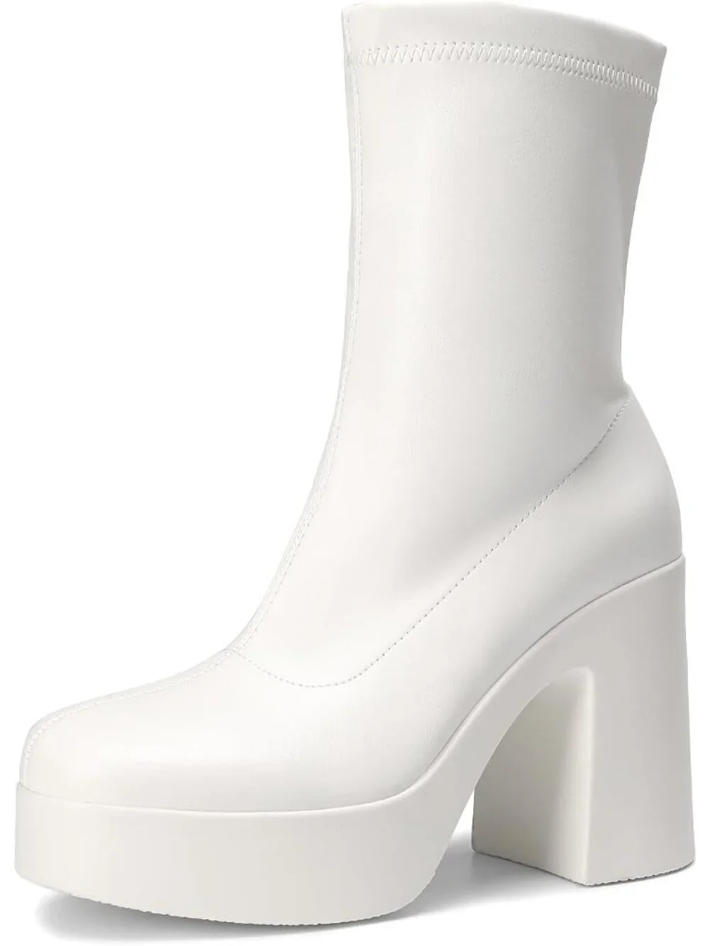 Dream Pairs Women's White Square Toe Gogo Chunky Block Heel Ankle Booties